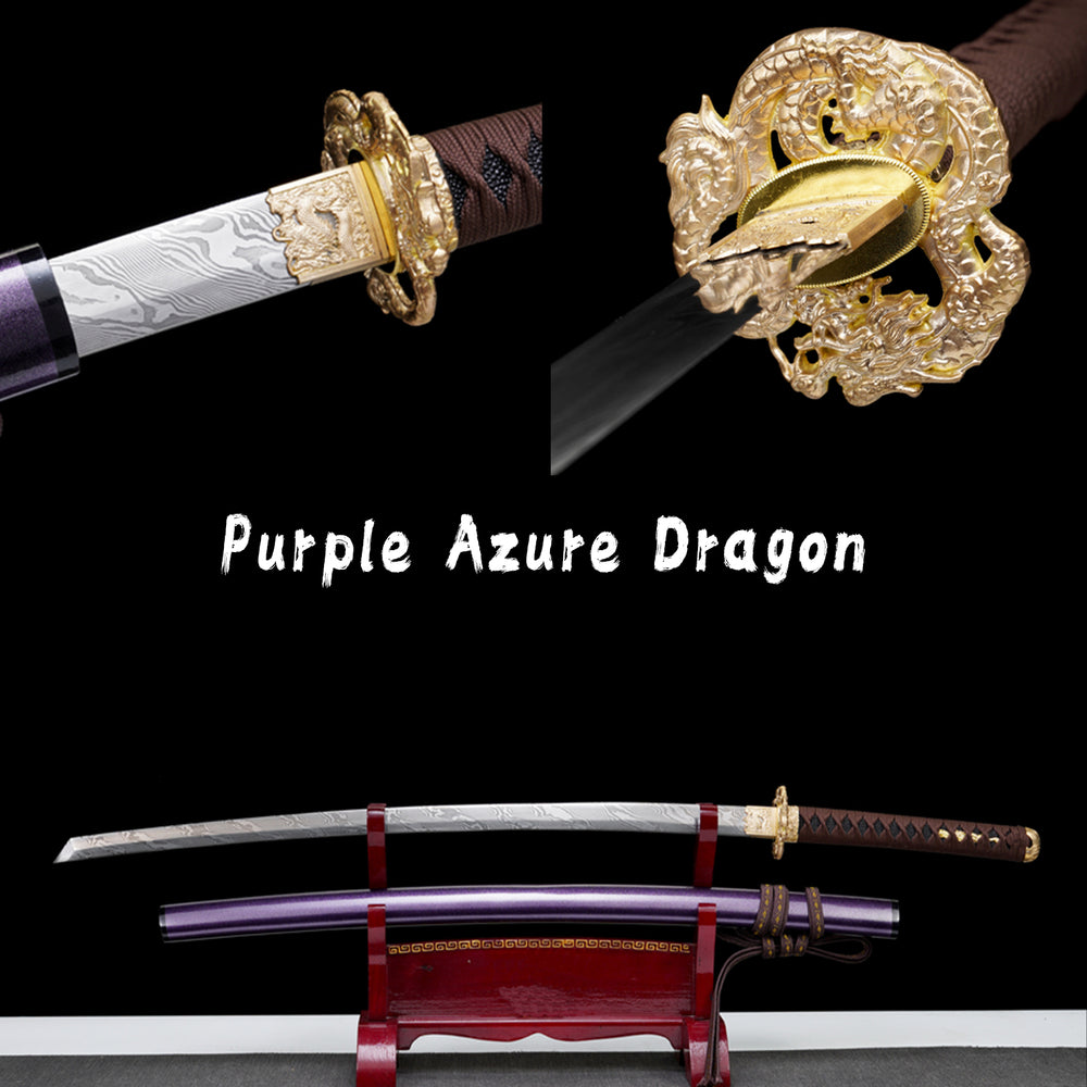 Purple Azure Dragon Katana —— ダマスカス模様の鋼鉄製侍刀