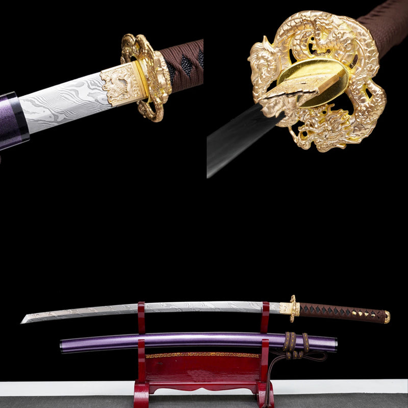 Purple Azure Dragon Damascus Katana