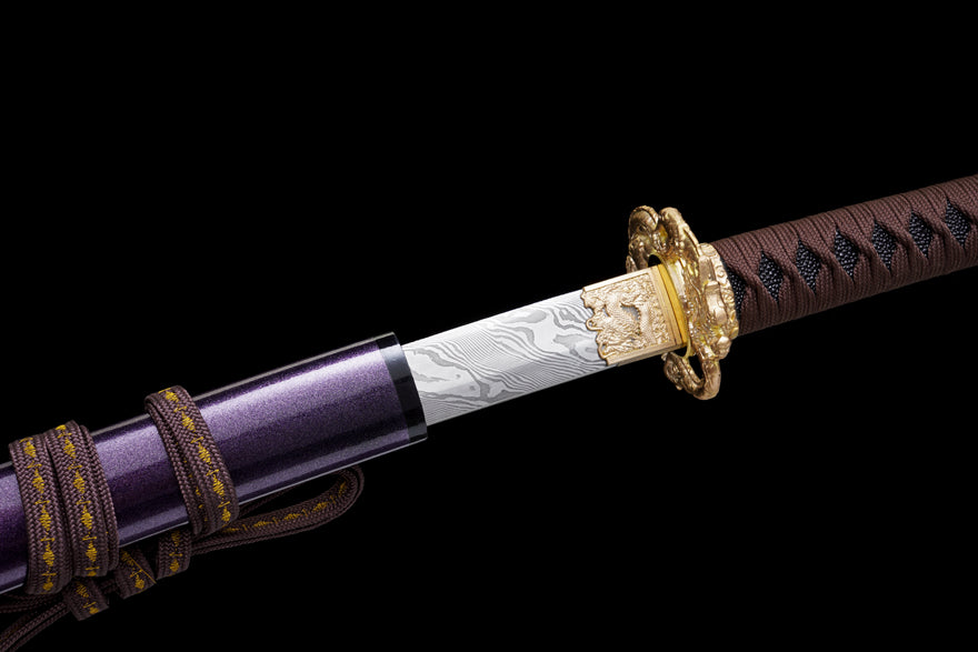 Purple Azure Dragon Katana —— ダマスカス模様の鋼鉄製侍刀
