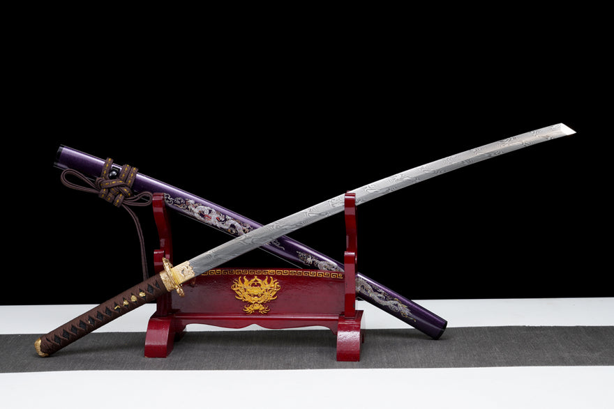 Purple Azure Dragon Katana – Damascus Pattern Steel Samurai Sword