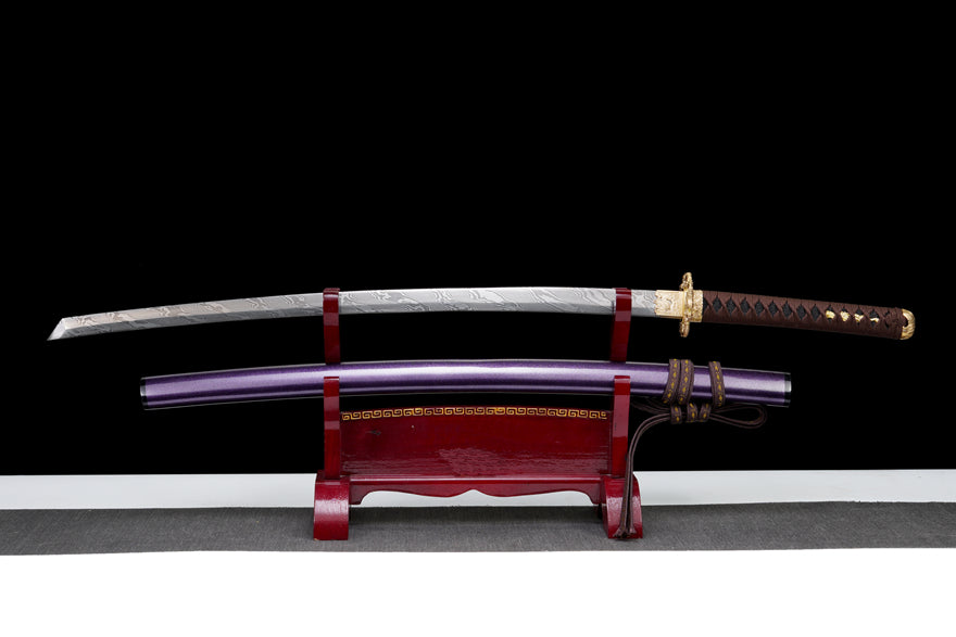 Purple Azure Dragon Katana – Damascus Pattern Steel Samurai Sword